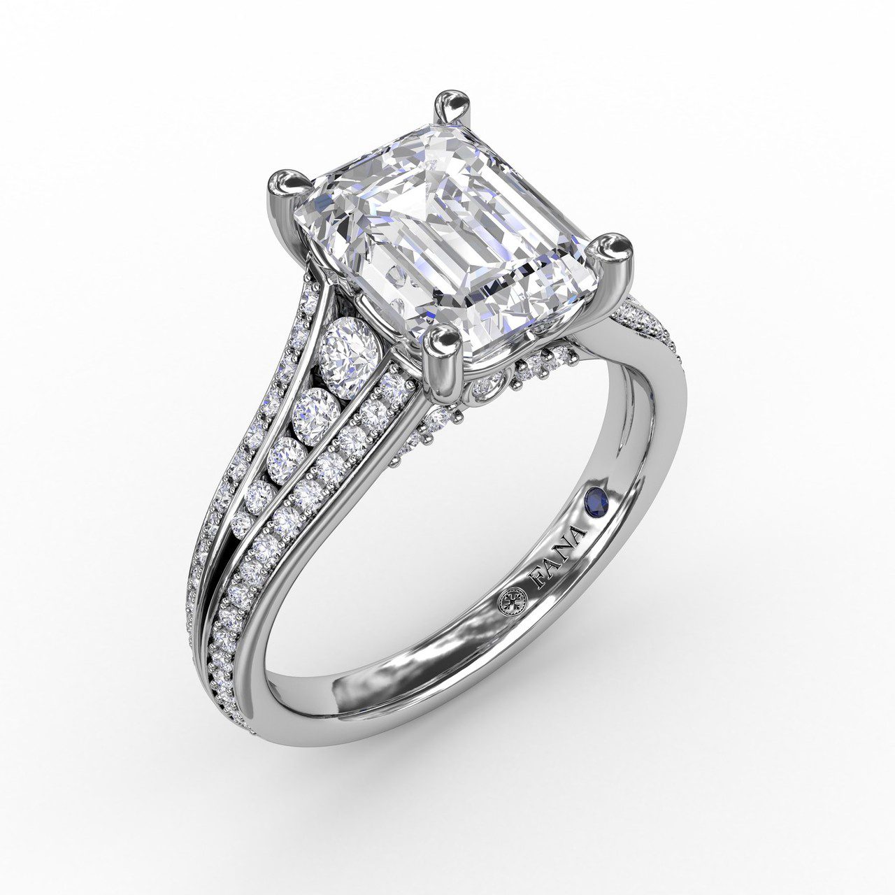 Contemporary Emerald Cut Diamond Solitaire Engagement Ring With Triple ...